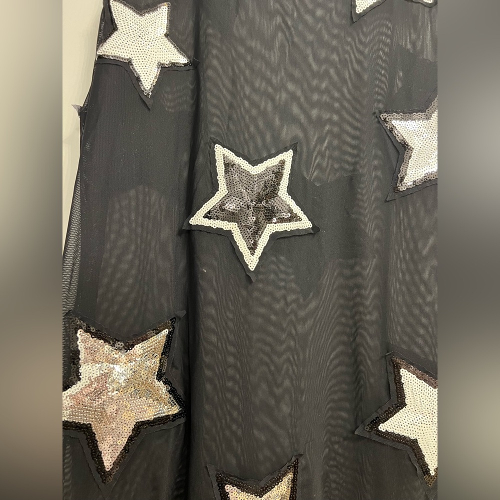 LN midi pencil shift mesh dress black stars Christmas sequin divided Medium M - Picture 4 of 10